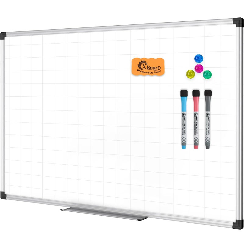 XBoard Magnetic Dry Erase Whiteboard with Lines 36 x 24 Inch, 3' x 2' Double Sided Hanging White Board Planner for Wall | Grid Lined White Board + Message Presentation Board - Image 1